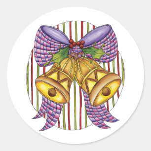 Niedliche Weihnachtsklingeln mit Ribbon und Bow Runder Aufkleber
