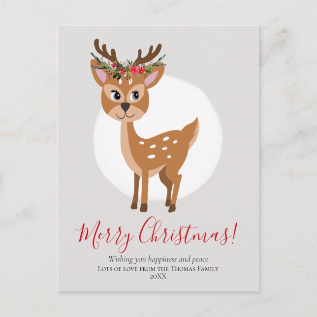 Niedliche Weihnachtskranzfamilie Rentier Feiertagspostkarte (Vorderseite)