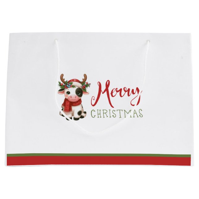 Niedliche Weihnachtskuh-Geschenktasche Große Geschenktüte (Vorderseite)