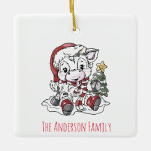 Niedliche Weihnachtskuh Keramik Ornament