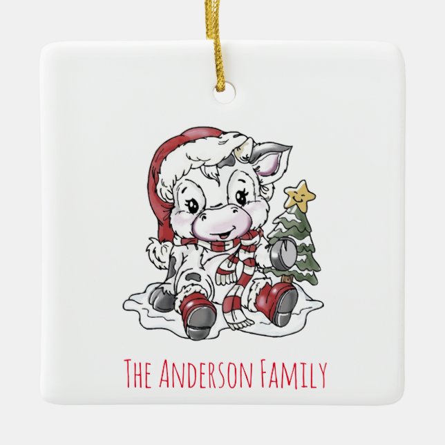 Niedliche Weihnachtskuh Keramik Ornament (Vorderseite)