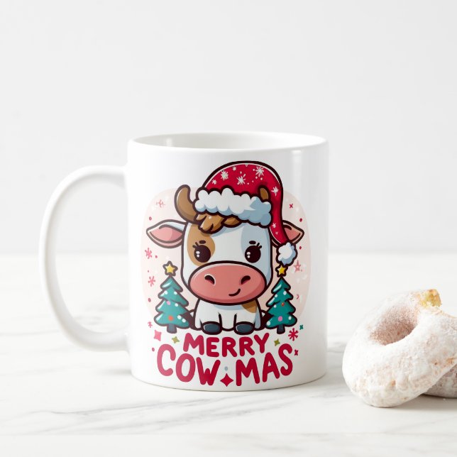 Niedliche Weihnachtskuh "Merry Cowmas" Kaffeetasse (Mit Donut)