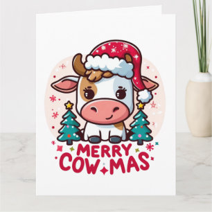 Niedliche Weihnachtskuh "Merry Cowmas" Karte