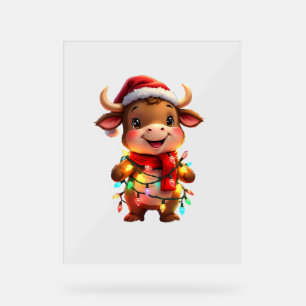 Niedliche Weihnachtskuh mit Weihnachtsleuchten Kin Acrylschild