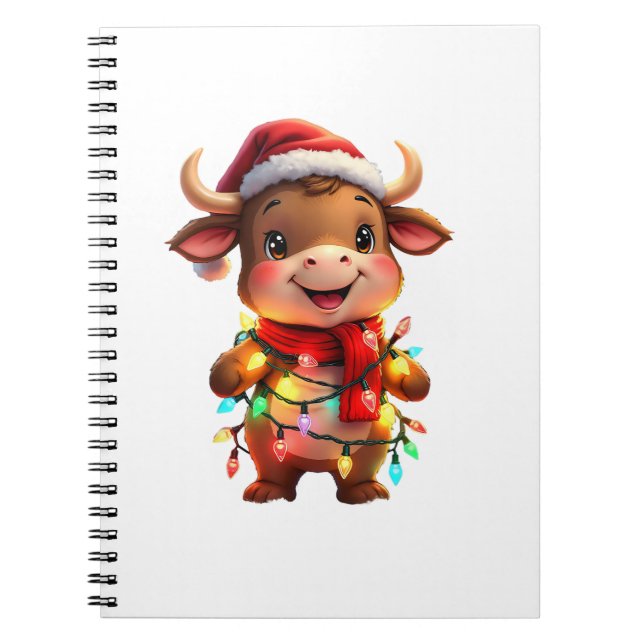 Niedliche Weihnachtskuh mit Weihnachtsleuchten Kin Notizblock (Vorderseite)