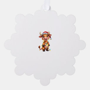 Niedliche Weihnachtskuh mit Weihnachtsleuchten Kin Ornament Karte