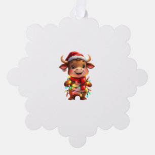 Niedliche Weihnachtskuh mit Weihnachtsleuchten Kin Ornament Karte