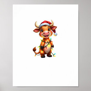 Niedliche Weihnachtskuh mit Weihnachtsleuchten Kin Poster