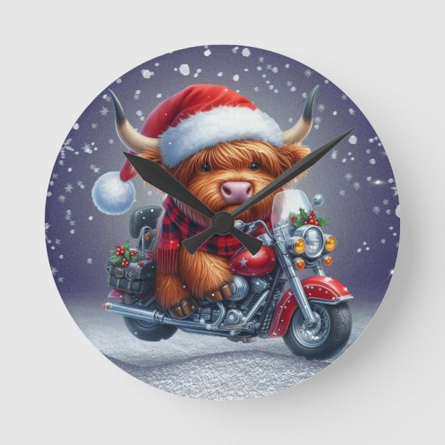 Niedliche Weihnachtskuh Runde Wanduhr (Vorderseite)