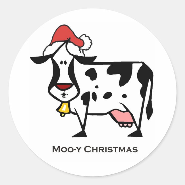 Niedliche Weihnachtskuh Runder Aufkleber (Vorderseite)