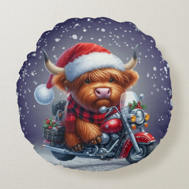 Niedliche Weihnachtskuh Rundes Kissen (Vorderseite)