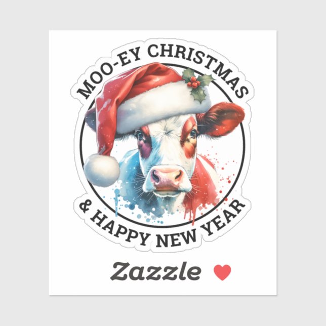 Niedliche Weihnachtskühe in Weihnachtsmannmütze Pe Aufkleber (Blatt)