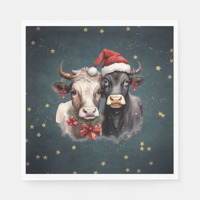 Niedliche Weihnachtskühe Serviette (Vorderseite)