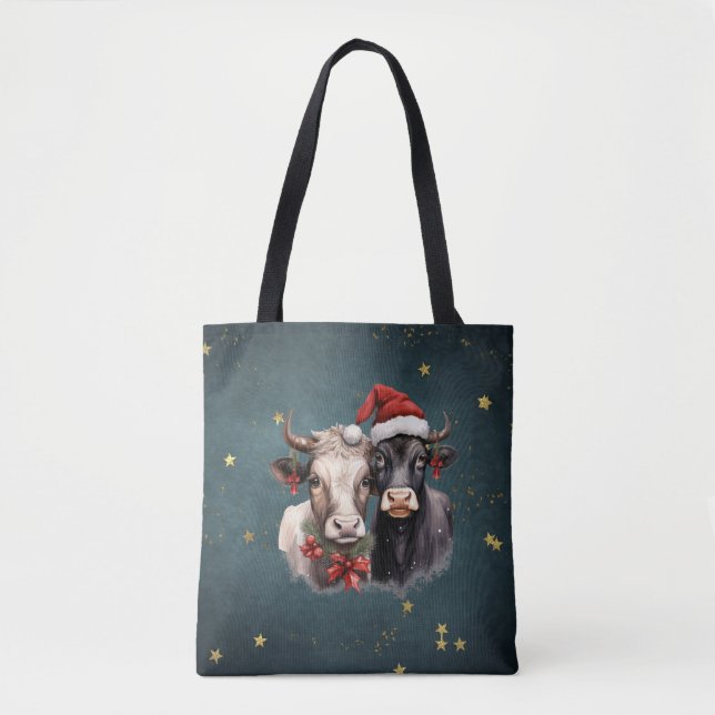 Niedliche Weihnachtskühe Tasche (Vorderseite)