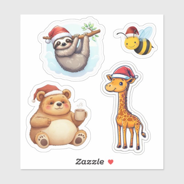 Niedliche Weihnachtslebewesen - Vinyl Stickers maß Aufkleber (Blatt)