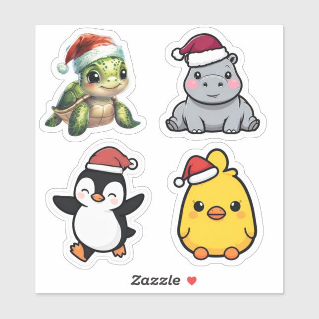 Niedliche Weihnachtslebewesen - Vinyl Stickers maß Aufkleber (Blatt)