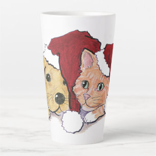 Niedliche Weihnachtsleder Welpe und Orange Tabby Milchtasse
