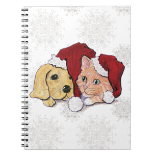 Niedliche Weihnachtsleder Welpe und Orange Tabby Notizblock