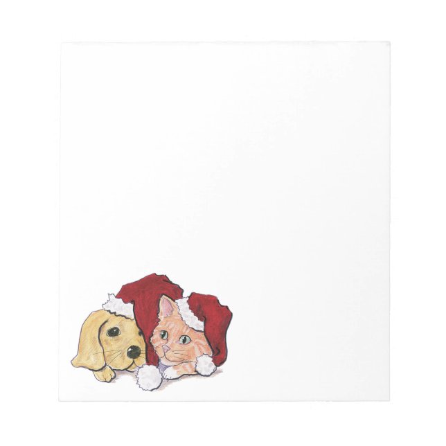 Niedliche Weihnachtsleder Welpe und Orange Tabby Notizblock (Vorderseite)
