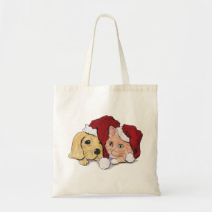 Niedliche Weihnachtsleder Welpe und Orange Tabby Tragetasche