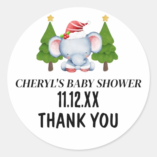 Niedliche Weihnachtslephant Babydusche Vielen Dank Runder Aufkleber (Vorderseite)