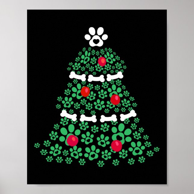 Niedliche Weihnachtslieder Hunde Paw Weihnachtsbau Poster (Vorne)