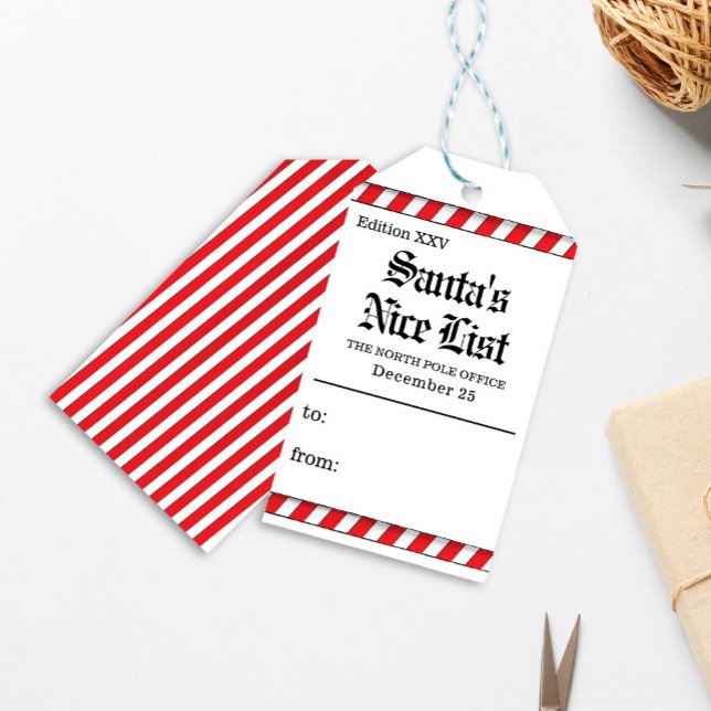 Niedliche Weihnachtsliste Geschenkanhänger (Santa's Nice List whimsical Christmas holiday gift tag. )
