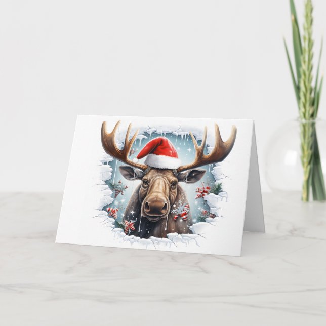 Niedliche Weihnachtsmänner 3D Elche Gruß Karte (Vorderseite)