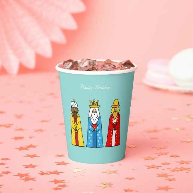Niedliche Weihnachtsmänner auf Light Blue Paper Cu Pappbecher (Insitu)