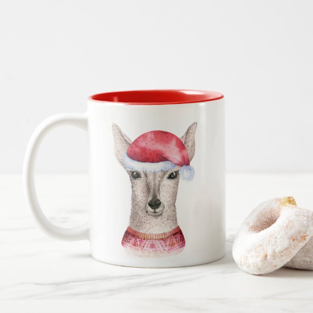 Niedliche Weihnachtsmänner-Tasse Zweifarbige Tasse (Mit Donut)