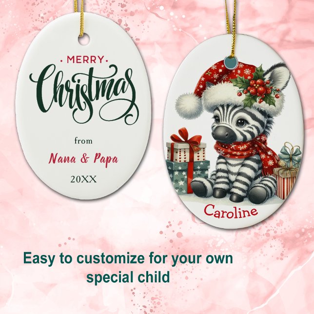Niedliche Weihnachtsmannmütze Baby Zebra Weihnacht Keramik Ornament (Von Creator hochgeladen)