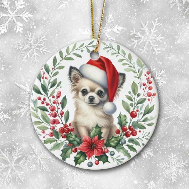 Niedliche Weihnachtsmannmütze Chihuahua Wasserfarb Keramik Ornament (Von Creator hochgeladen)