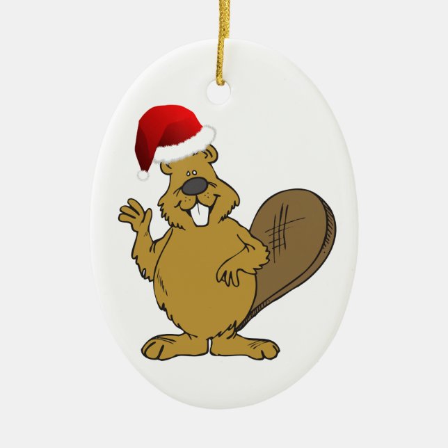 Niedliche Weihnachtsmannmütze des Bibers Keramikornament (Vorne)