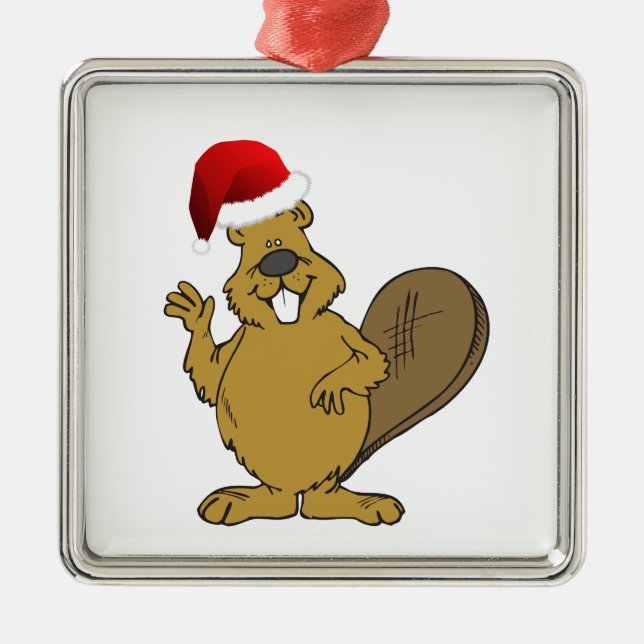 Niedliche Weihnachtsmannmütze des Bibers Ornament Aus Metall (Vorne)
