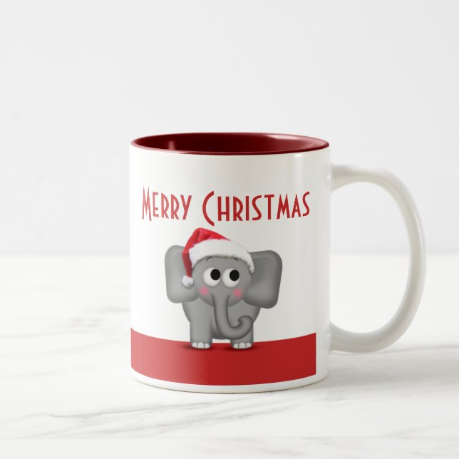 Niedliche Weihnachtsmannmütze-Elefant-Rot-Tasse Zweifarbige Tasse (Rechts)