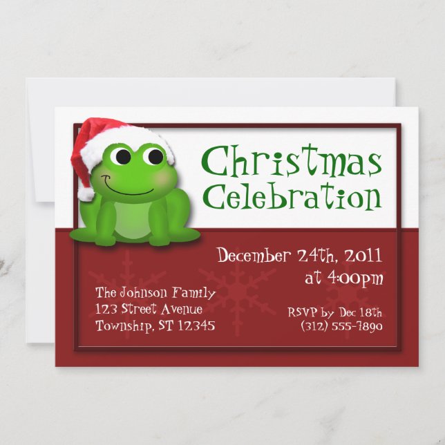 Niedliche Weihnachtsmannmütze Froggy Weihnachten P Einladung (Vorderseite)