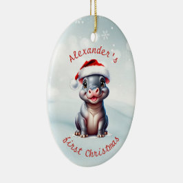 Niedliche Weihnachtsmannmütze Hippopotamus Erster  Keramik Ornament