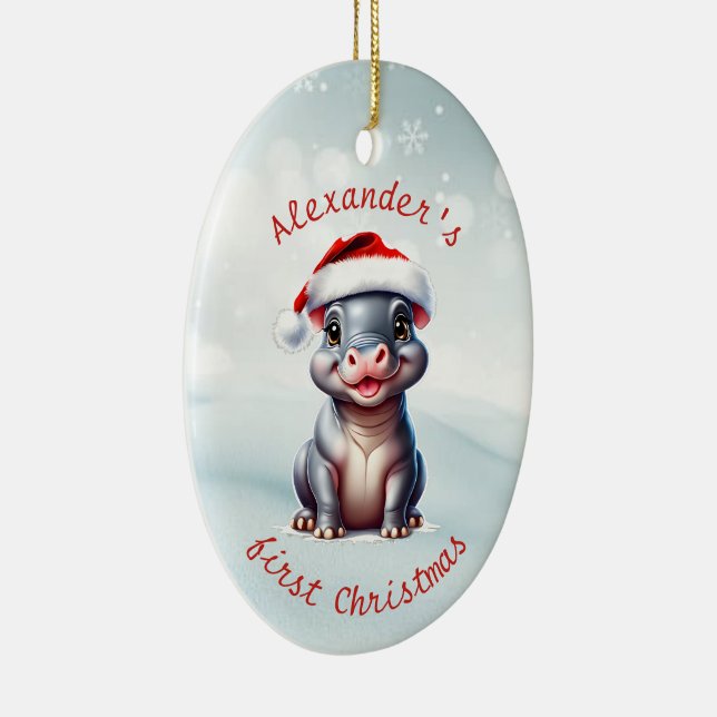 Niedliche Weihnachtsmannmütze Hippopotamus Erster  Keramik Ornament (Rechts)