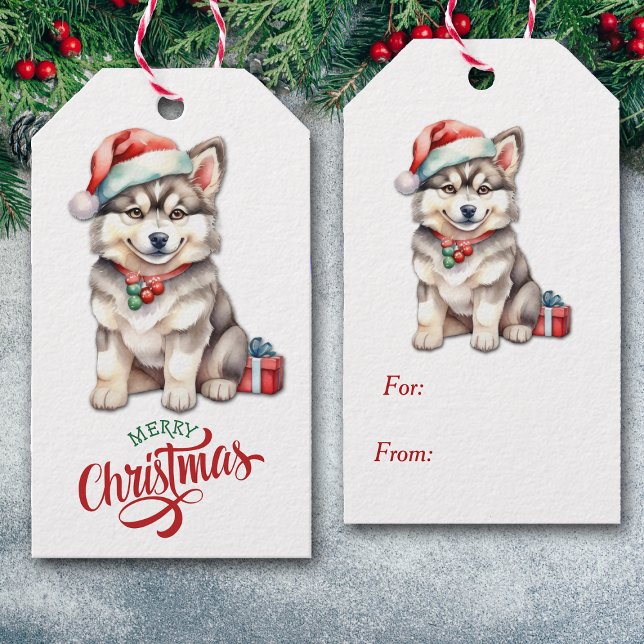 Niedliche Weihnachtsmannmütze Husky Welpe Weihnach Geschenkanhänger (Von Creator hochgeladen)