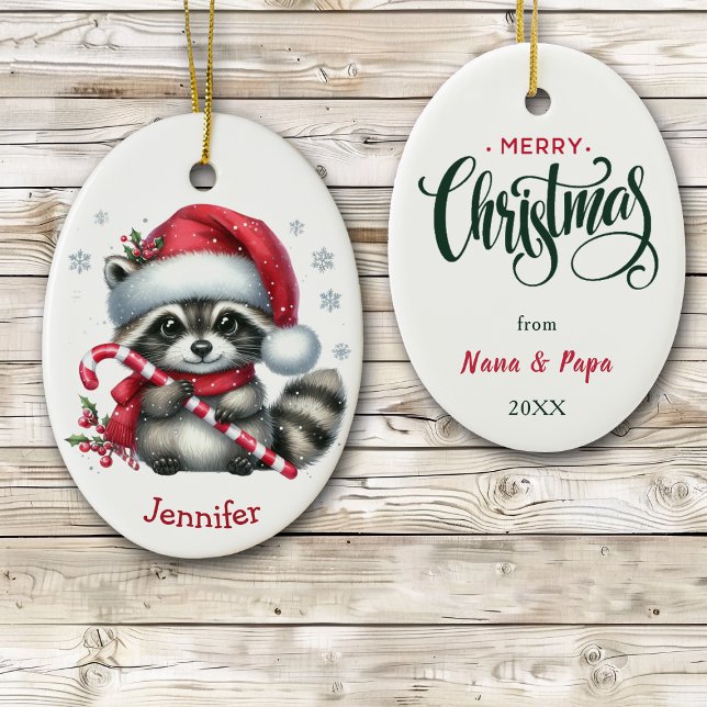 Niedliche Weihnachtsmannmütze Raccoon Keramik Ornament (Von Creator hochgeladen)