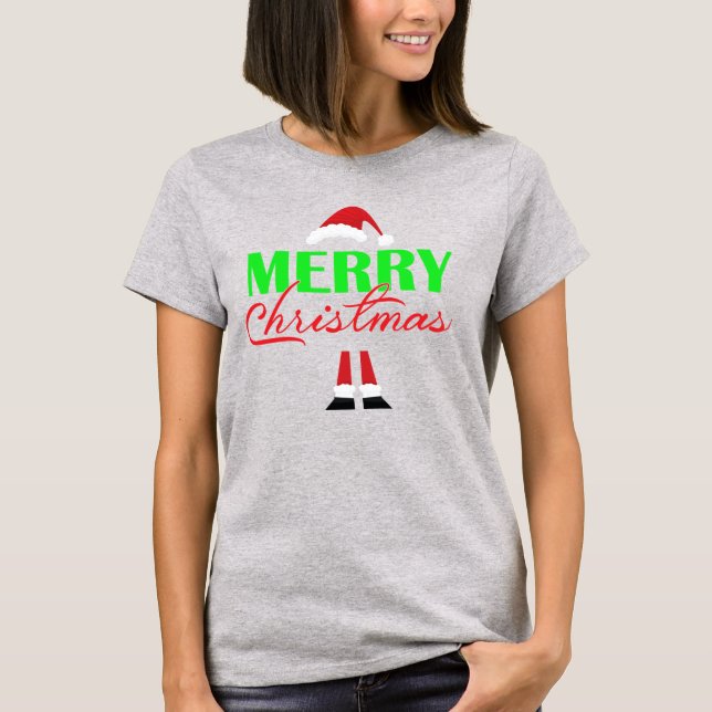 Niedliche Weihnachtsmannmütze und Legs Frohe Weihn T-Shirt (Vorderseite)