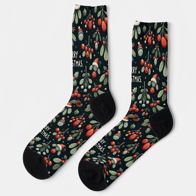 Niedliche Weihnachtsmannmütze Weihnachts Mistletoz Socken (Linkes Detail)