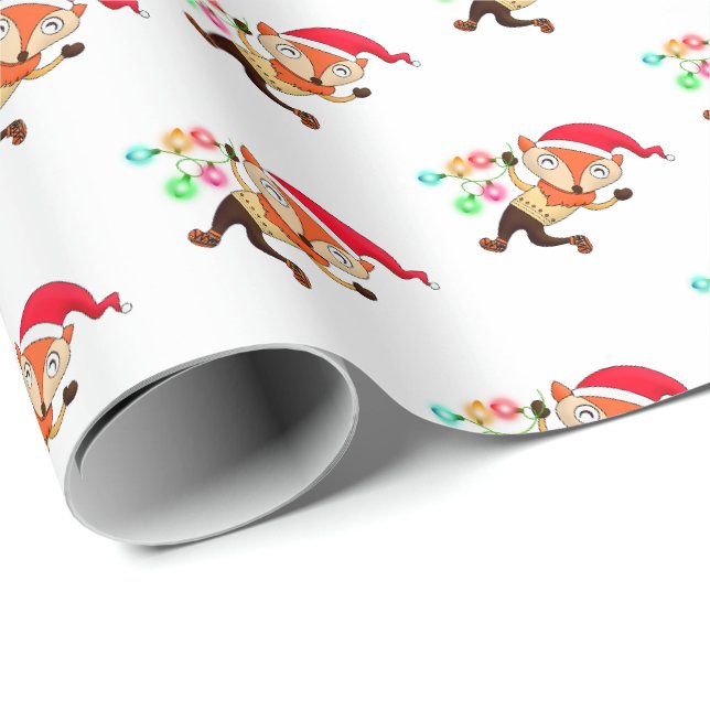 Niedliche Weihnachtsmannmütze Weihnachtsfoxwackelp Geschenkpapier (Rolleneckpunkt)