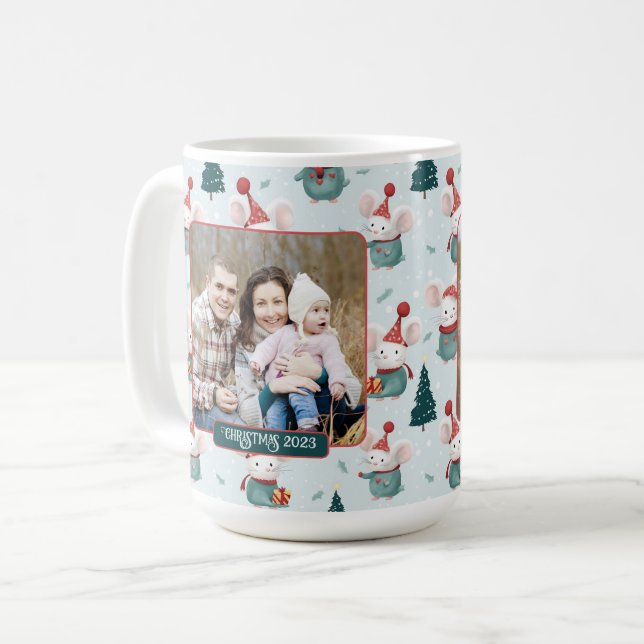 Niedliche Weihnachtsmannmütze White Mäuse Weihnach Kaffeetasse (Vorderseite Links)