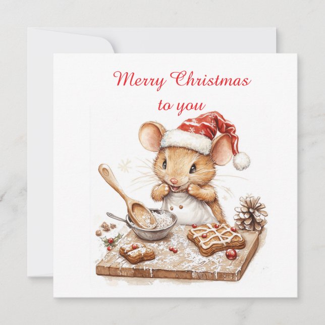 Niedliche Weihnachtsmaus Einladung (Vorderseite)
