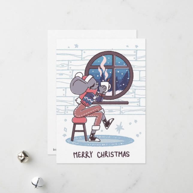 Niedliche Weihnachtsmaus Feiertagskarte (Vorderseite/Rückseite Beispiel)