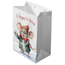 Niedliche Weihnachtsmaus in Schneeflocken Mittlere Geschenktüte