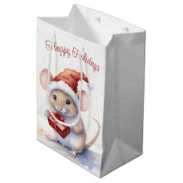 Niedliche Weihnachtsmaus in Schneeflocken Mittlere Geschenktüte