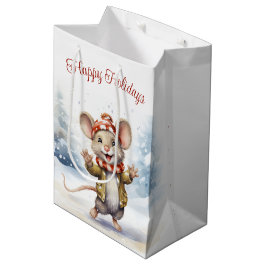 Niedliche Weihnachtsmaus in Schneeflocken Mittlere Geschenktüte