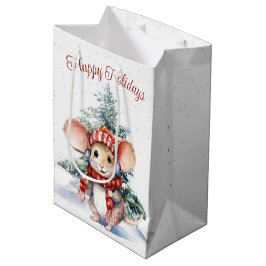 Niedliche Weihnachtsmaus in Schneeflocken Mittlere Geschenktüte